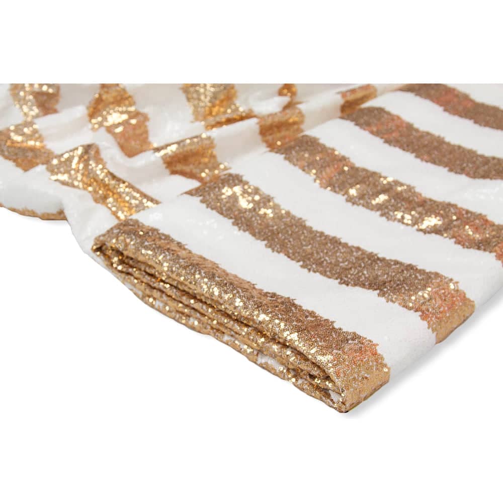 10 yards Stripe GLITZ Sequins Fabric Bolt – Gold & White | Rental