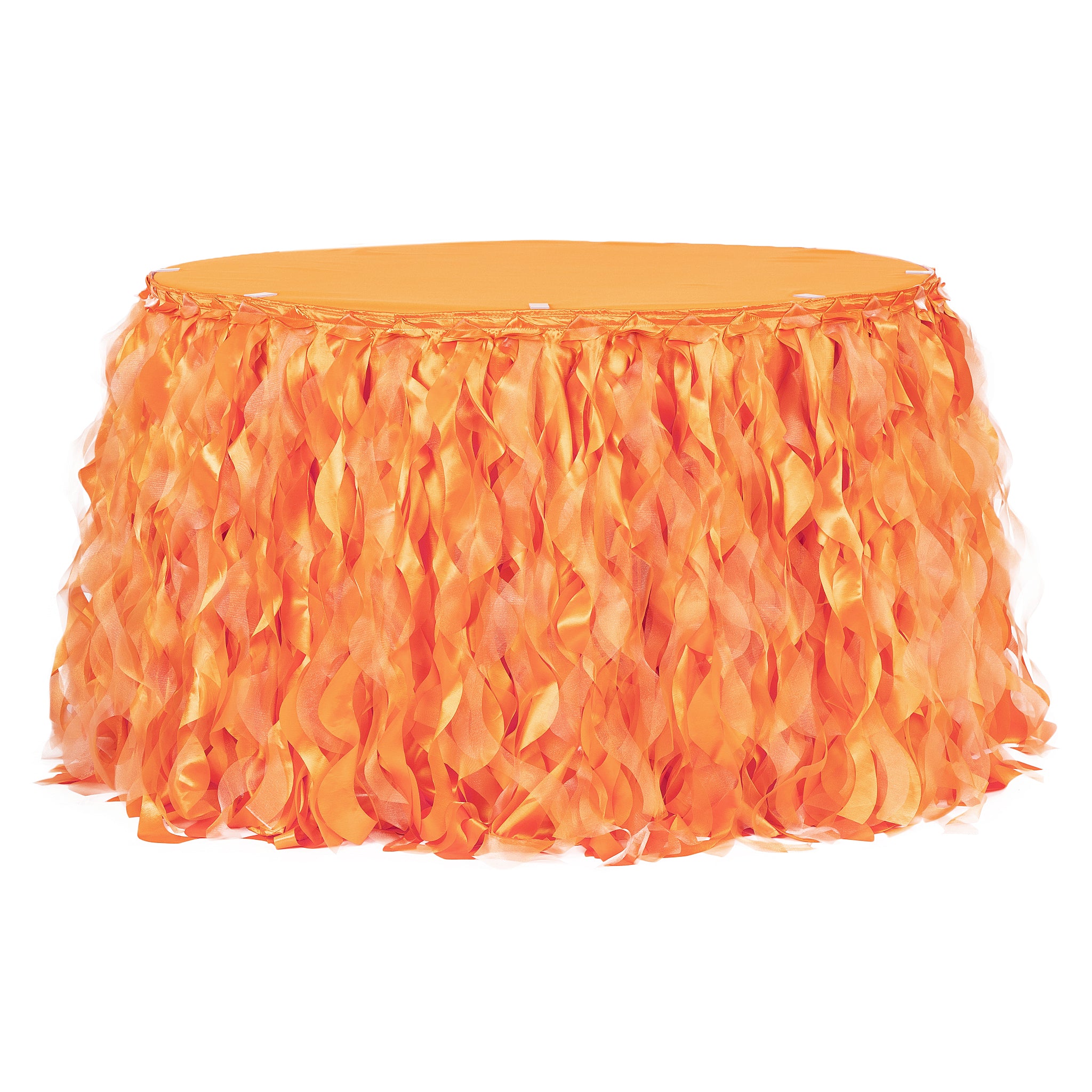 Curly Willow 14ft Table Skirt – Orange | Rental Curly Willow 14ft Table Skirt – Orange | Rental