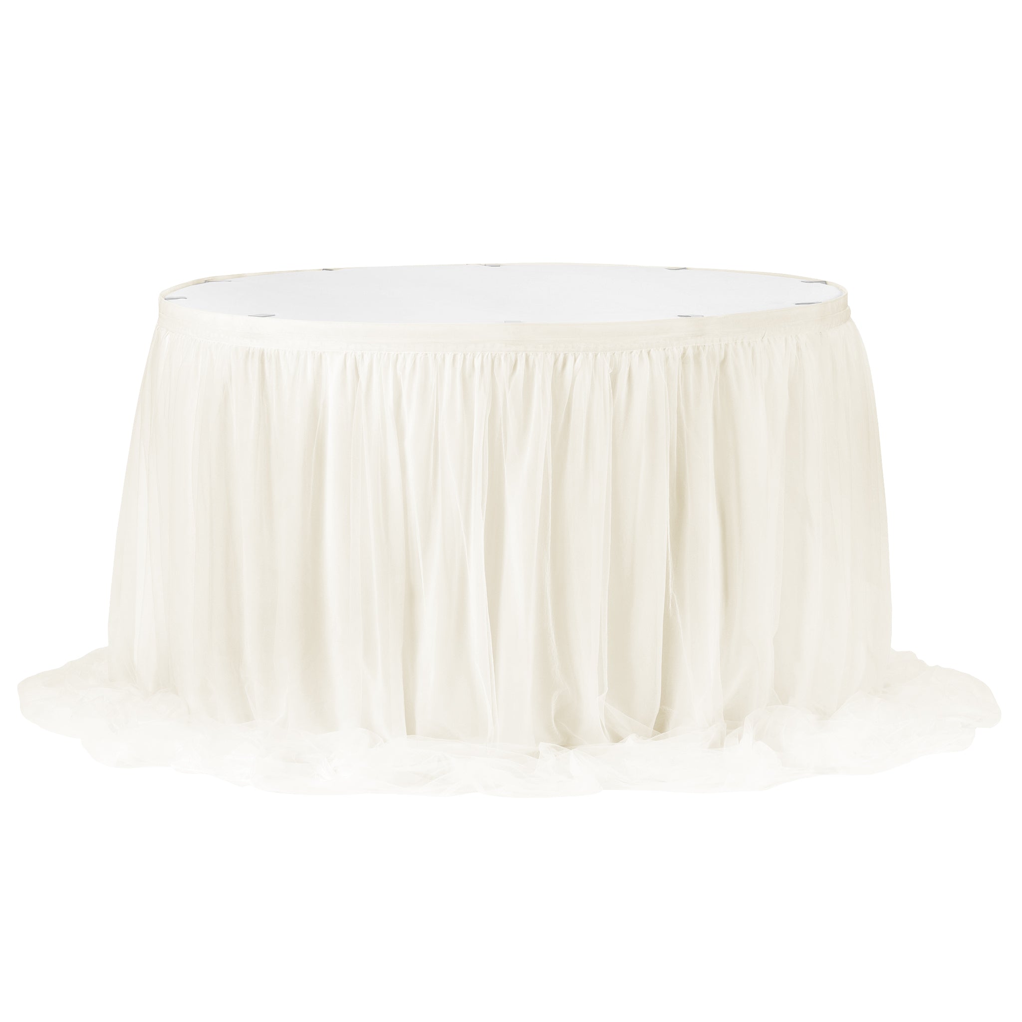 Chiffon Tulle Table Skirt Extra Long 17ft – Ivory | Rental Chiffon Tulle Table Skirt Extra Long 17ft – Ivory | Rental