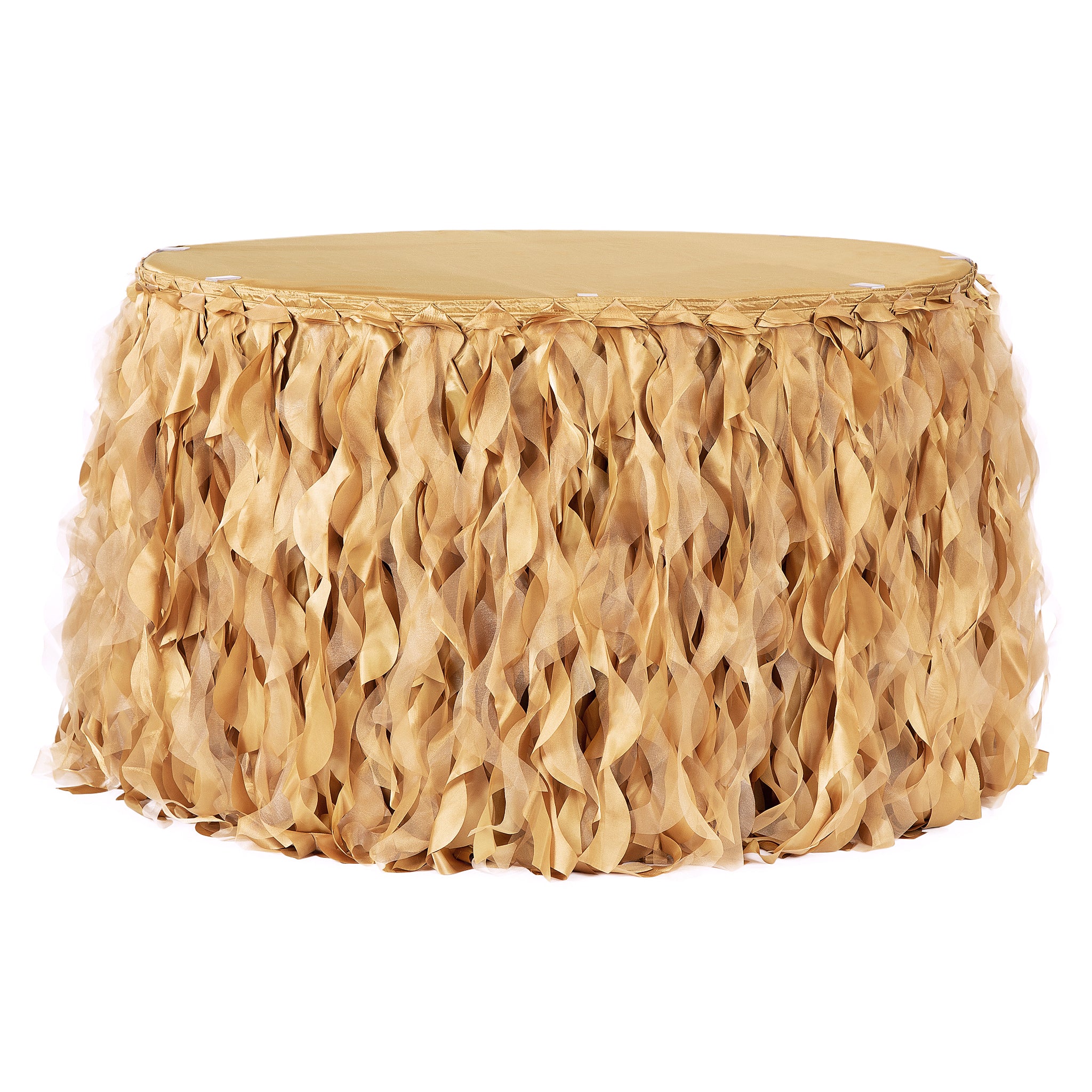 Curly Willow 17ft Table Skirt – Gold | Rental Curly Willow 17ft Table Skirt – Gold | Rental