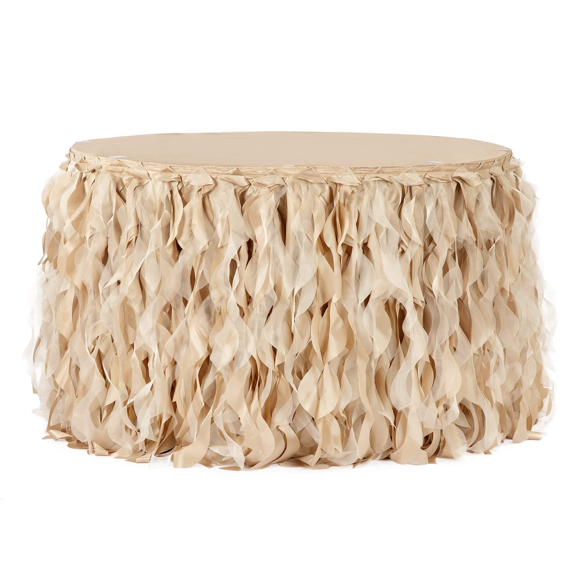 Curly Willow 14ft Table Skirt – Champagne | Rental Curly Willow 14ft Table Skirt – Champagne | Rental