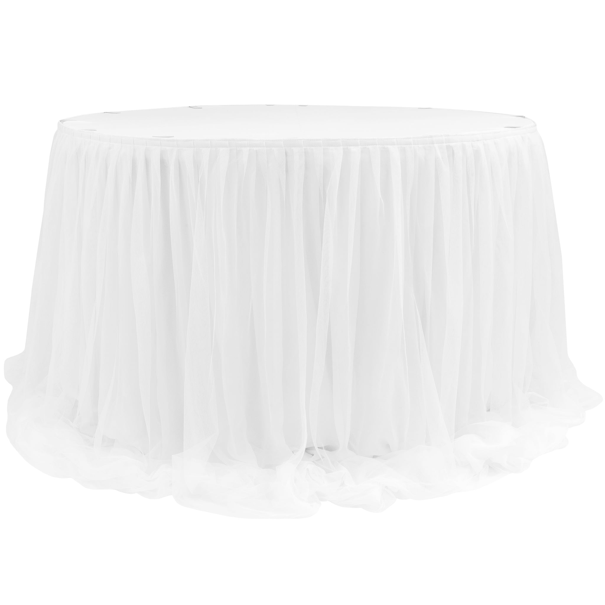 Chiffon Tulle Table Skirt Extra Long 57″ x 14ft – White | Rental Chiffon Tulle Table Skirt Extra Long 57″ x 14ft – White | Rental