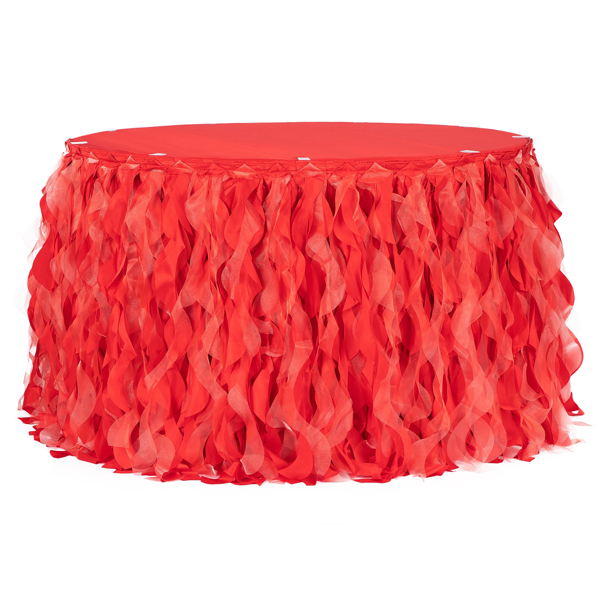 Curly Willow 14ft Table Skirt – Red | Rental Curly Willow 14ft Table Skirt – Red | Rental