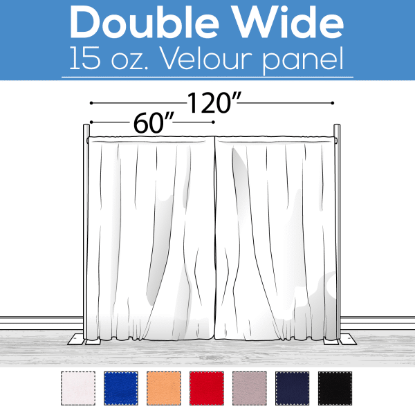 15 oz. Inherently Fire Retardant Polyester Velour – Double Wide (120″) Sewn Drape Panel w/ 4″ Rod Pockets – 20ft | Rental