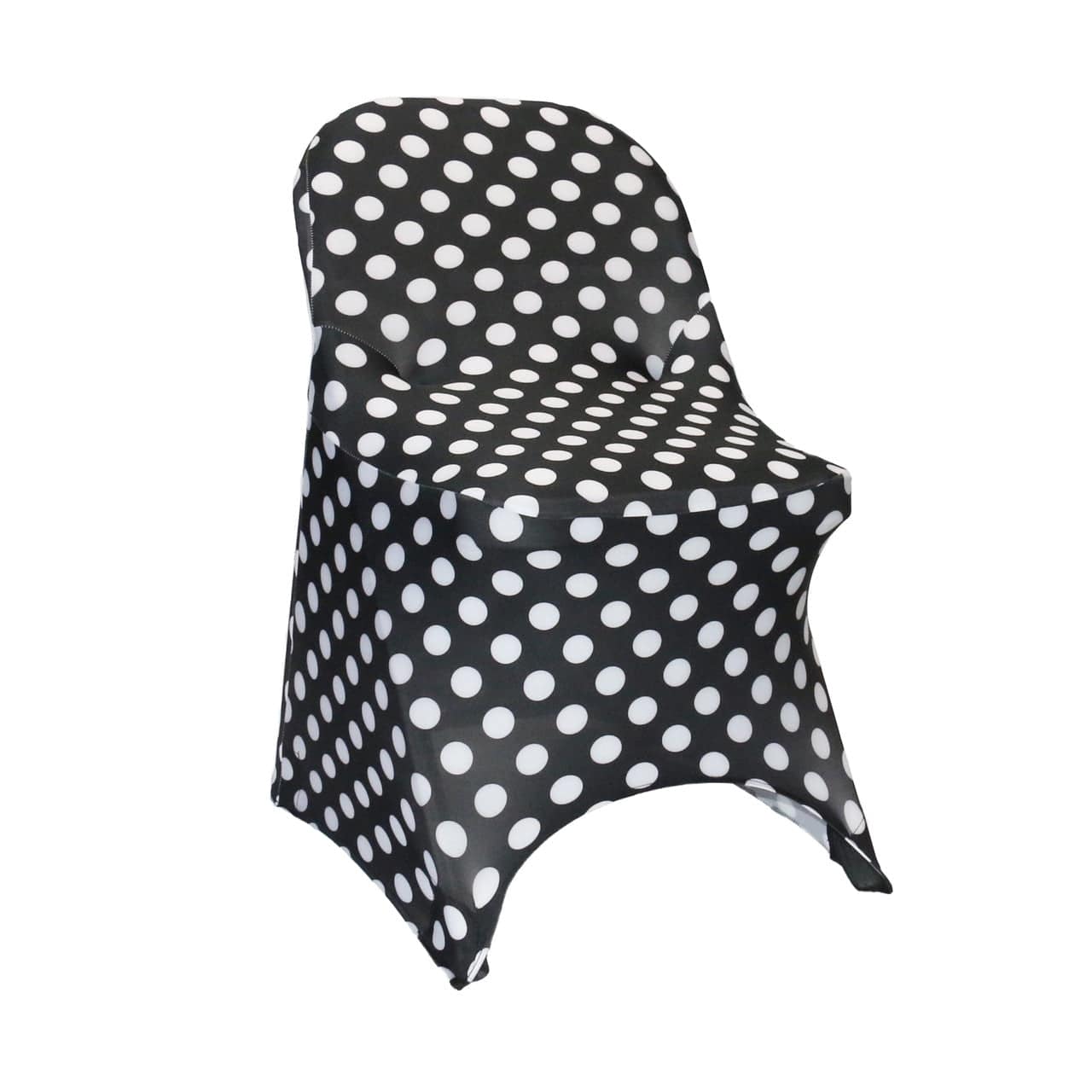 Print Spandex Folding Chair Cover in Black and White Polka Dot | Rental Print Spandex Folding Chair Cover in Black and White Polka Dot | Rental