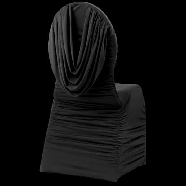 200 GSM Grade A Quality Swag Back Ruched Chair Cover By Eastern Mills – Spandex/Lycra – Black | Rental