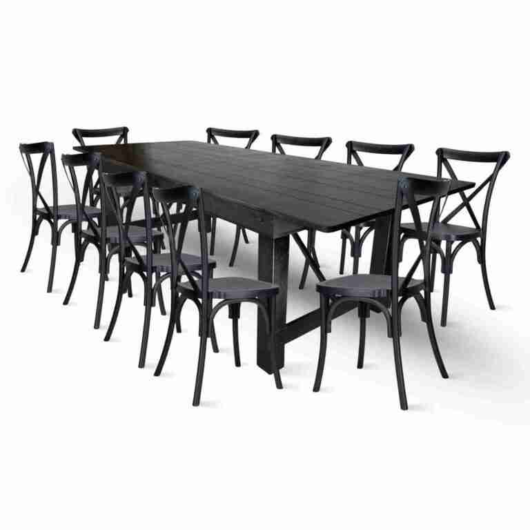 Black Straight Leg Farm Table Dining Set with 10 Chairs | Rental