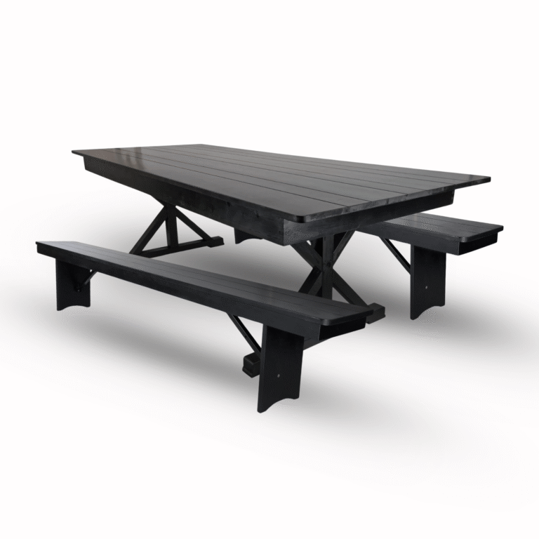 Black X-Leg Farm Table Dining Set with 2 Benches | Rental