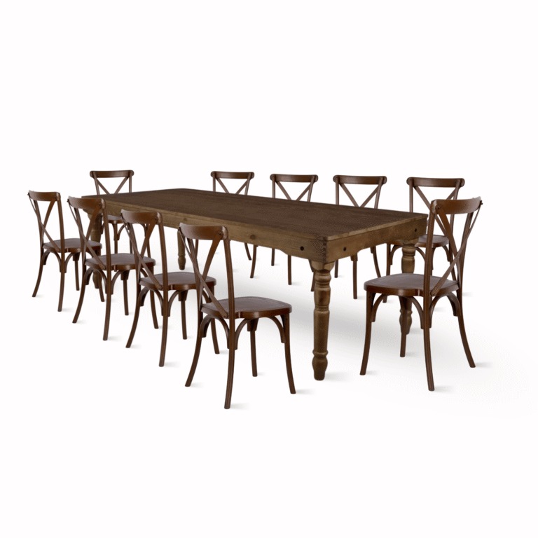 Fruitwood Fluted Leg Farm Table Dining Set with 10 Chairs | Rental