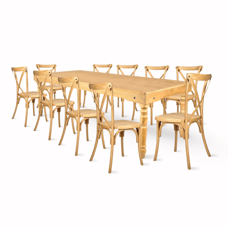 Natural Fluted Leg Farm Table Dining Set with 10 Chairs | Rental
