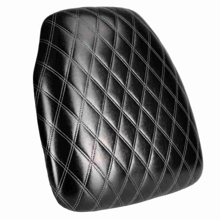 Black Vinyl Panel Back Chiavari Cushion with Bentley Stitching and SlipNot™ Technology | Rental Black Vinyl Panel Back Chiavari Cushion with Bentley Stitching and SlipNot™ Technology | Rental