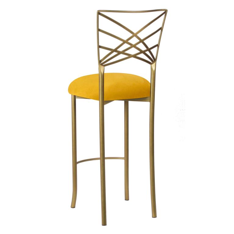 Gold Fanfare Barstool with Canary Suede Cushion – Chameleon Chair Collection | Rental Gold Fanfare Barstool with Canary Suede Cushion – Chameleon Chair Collection | Rental