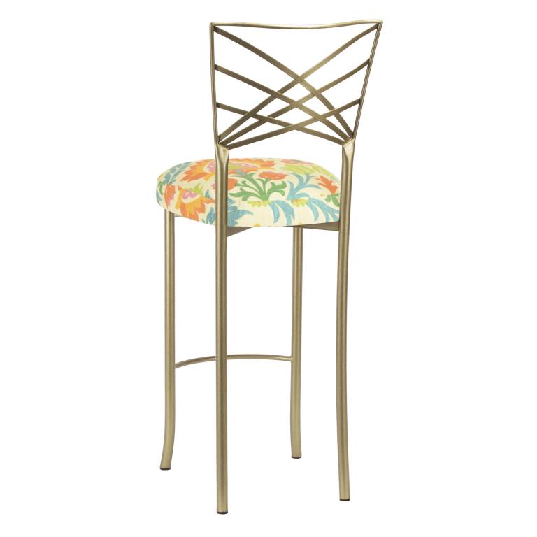 Gold Fanfare Barstool with Floral Bloom Boxed Cushion – Chameleon Chair Collection | Rental Gold Fanfare Barstool with Floral Bloom Boxed Cushion – Chameleon Chair Collection | Rental