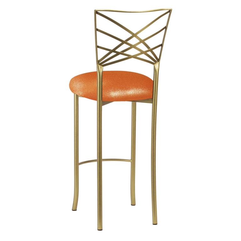 Gold Fanfare Barstool with Metallic Orange Stretch Knit Cushion – Chameleon Chair Collection | Rental Gold Fanfare Barstool with Metallic Orange Stretch Knit Cushion – Chameleon Chair Collection | Rental