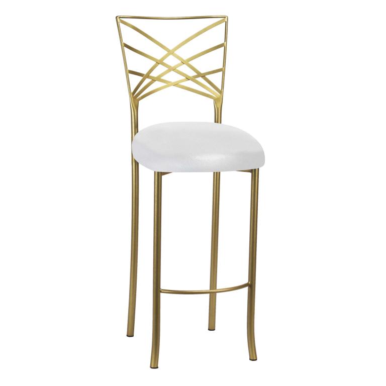 Gold Fanfare Barstool with Metallic White Stretch Knit Cushion – Chameleon Chair Collection | Rental Gold Fanfare Barstool with Metallic White Stretch Knit Cushion – Chameleon Chair Collection | Rental
