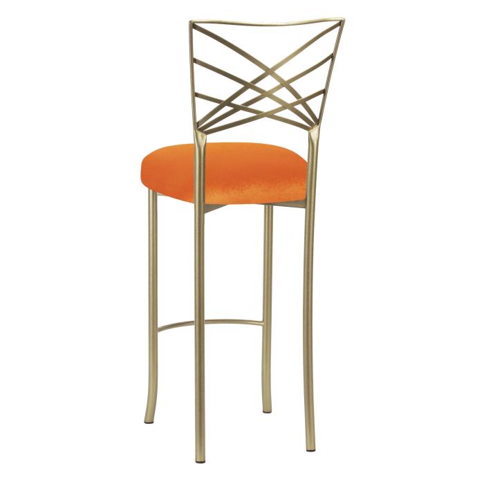 Gold Fanfare Barstool with Orange Velvet Cushion