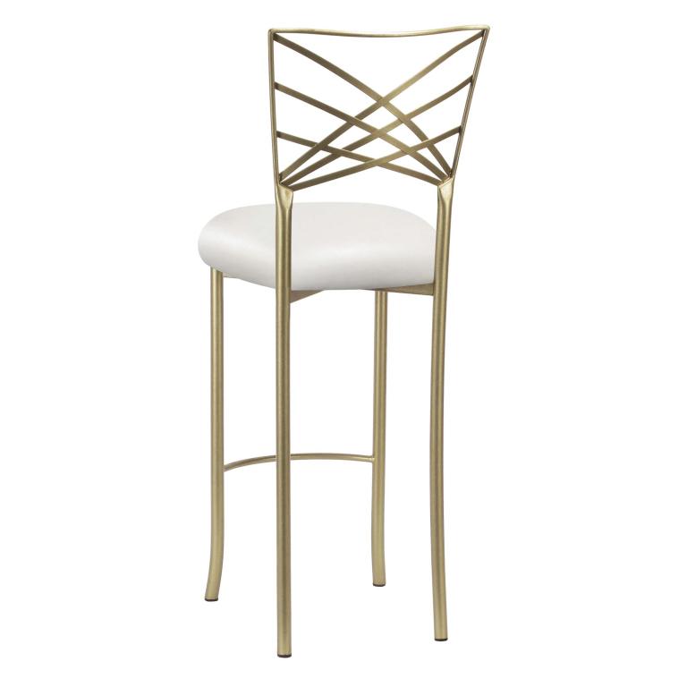 Gold Fanfare Barstool with White Leatherette Cushion – Chameleon Chair Collection | Rental Gold Fanfare Barstool with White Leatherette Cushion – Chameleon Chair Collection | Rental