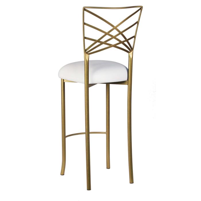 Gold Fanfare Barstool with White Suede Cushion