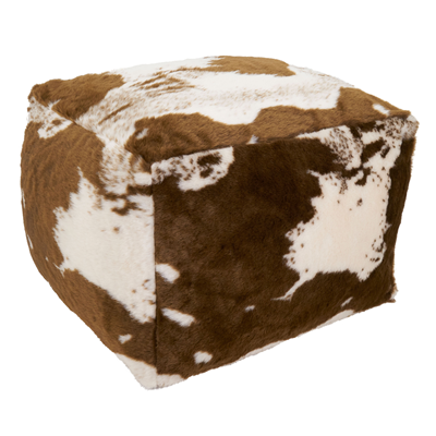PU471 Faux Fur Cow Hide Pouf | Rental