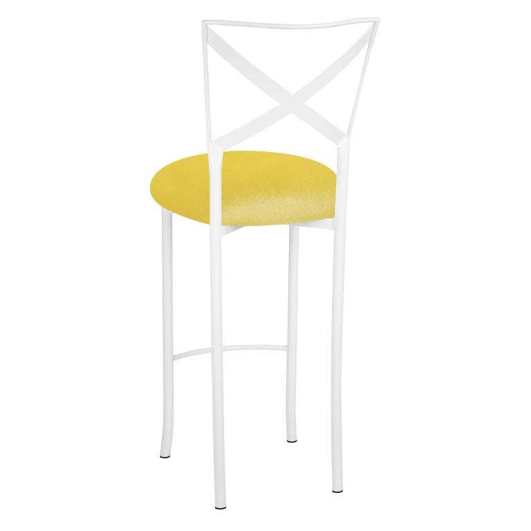 Simply X White Barstool with Bright Yellow Velvet Cushion – Chameleon Chair Collection | Rental Simply X White Barstool with Bright Yellow Velvet Cushion – Chameleon Chair Collection | Rental