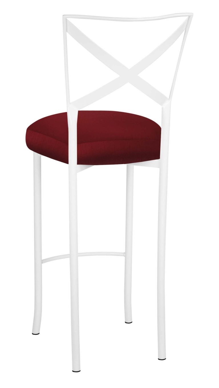 Simply X White Barstool with Burnt Red Dupioni Boxed Cushion – Chameleon Chair Collection | Rental