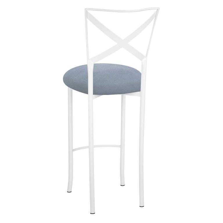 Simply X White Barstool with Ice Blue Suede Cushion – Chameleon Chair Collection | Rental