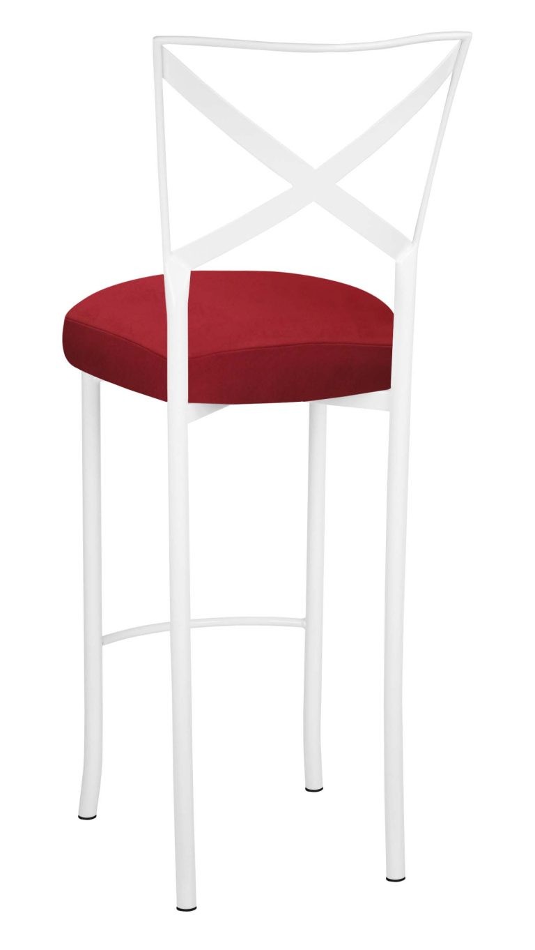 Simply X White Barstool with Rhino Red Suede Boxed Cushion – Chameleon Chair Collection | Rental