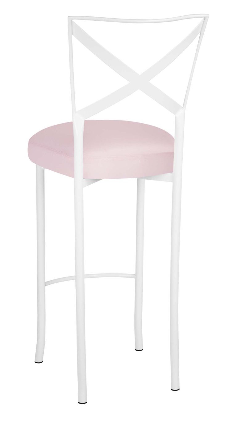Simply X White Barstool with Soft Pink Satin Boxed Cushion – Chameleon Chair Collection | Rental